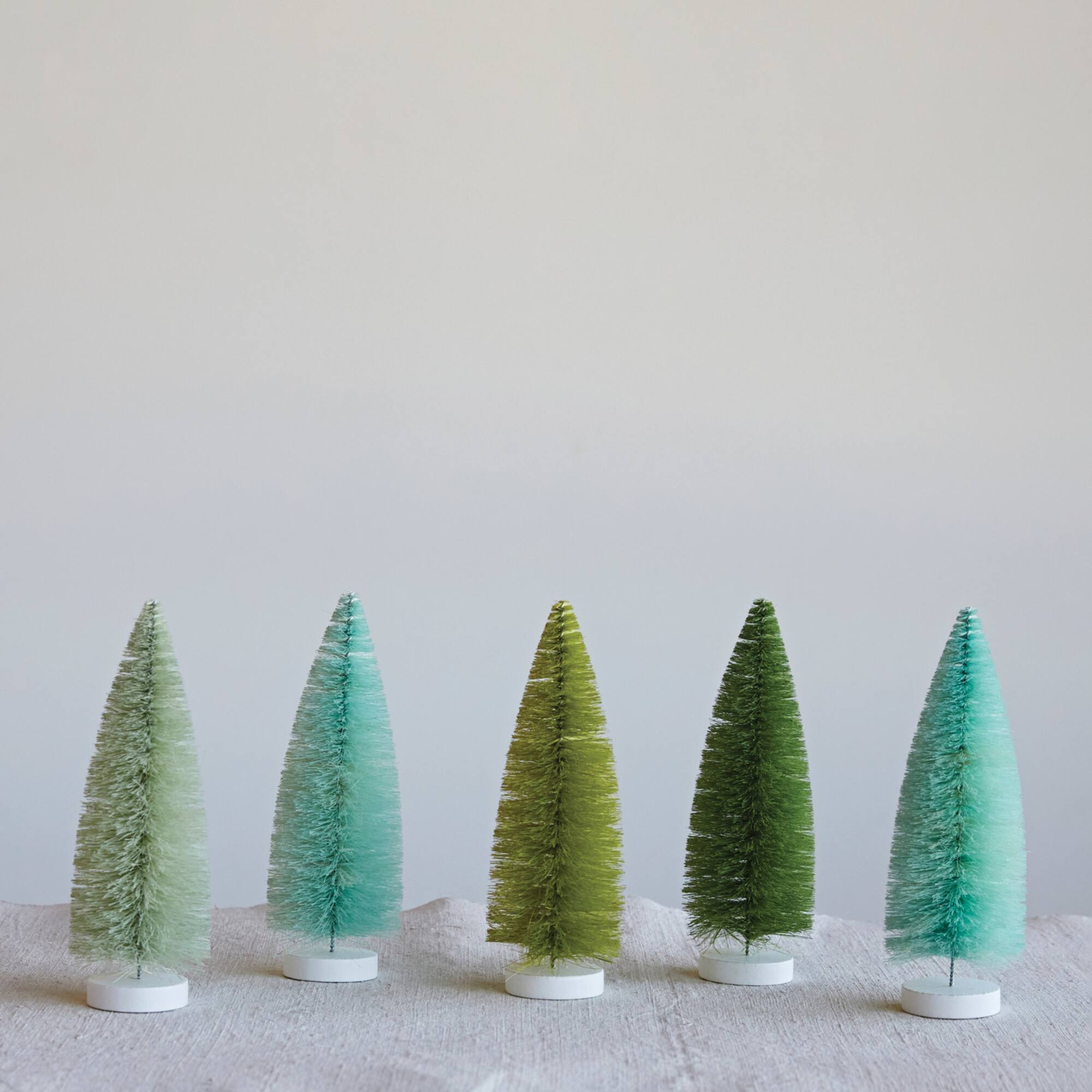 Hello Honey® 8" Green & Mint Sisal Bottle Brush Tree Set with Wood Bases